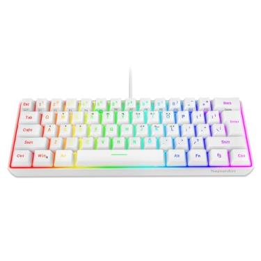 Imagem de Snpurdiri Teclado para jogos 60% com fio, 61 teclas RGB retroiluminado descanso de pulso ultra compacto mini teclado à prova d'água para PC computador gamer (branco)