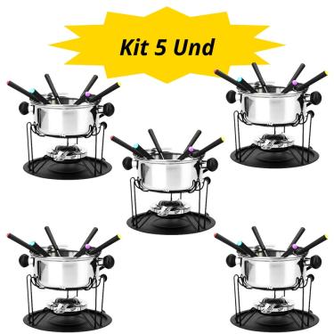 Imagem de Kit 5 Jogo Fondue Inox 6 Garfos Suporte Prato Fogareir 410ml