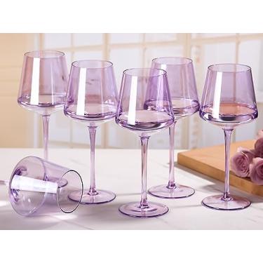 Imagem de Conjunto de taças de vinho roxas de 170 a 473 ml, taças de vinho coloridas de cristal soprado à mão com haste longa, taça de vinho multicolorida para amantes de vinho, casamento, presentes de