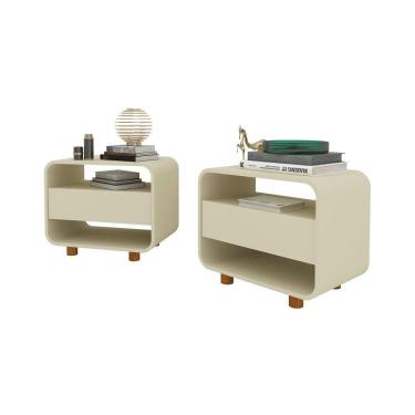 Imagem de Kit Conjunto 2 Mesas de Cabeceira 1 Gaveta Innova Off White - Gelius
