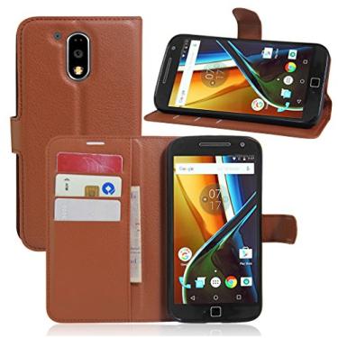 Imagem de Capa para Moto G4 Plus, carteira flip de couro PU premium com compartimento para cartão, suporte e fecho magnético [capa interna de TPU à prova de choque] Compatível com Moto G4 Plus