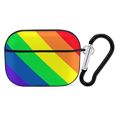 Imagem de YouTary Orgulho gay LGBT bandeira arco-íris padrão compatível com Airpods Pro capa com chaveiro capa de fone de ouvido unissex à prova de choque protetor sem fio acessórios para fone de ouvido