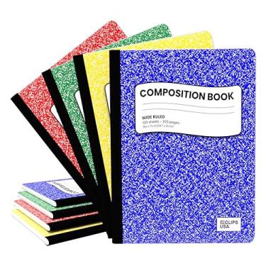 Imagem de E-CLIPS USA Cadernos de composição, (cores sortidas), caderno de composição pautado, caderno de composição de mármore, 100 folhas, 200 páginas (pacote com 4)