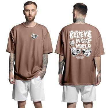 Imagem de Camisa Camiseta Oversized Streetwar Genuine Grit Masculina Larga 100% Algodão 30.1 Believe in Our World - Marrom - GG