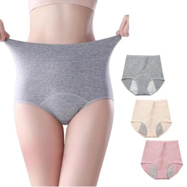 Imagem de Roupa íntima feminina lavável para incontinência, pacote com 3, calcinhas femininas de cintura alta à prova de vazamento, cuecas reutilizáveis para incontinência para proteção contra vazamento da