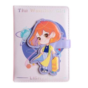 Imagem de Joucien Página de título tridimensional colorida Hot Stamping Hand Ledger PU Magnetic Buckle Hand Ledger Student Girl Cute Notebook-Weather Girl A