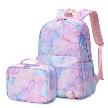 Imagem de Mochila escolar com saco de almoço para meninas adolescentes Mochila escolar de bolso segurando o Mochila para estudantes Mochila feminina Sacos de livros (Para Roxo)