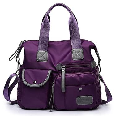 Imagem de Sacola feminina, bolsa de ombro com vários bolsos, bolsa de enfermeira para trabalho, bolsa transversal grande, bolsa moderna de nylon com alça superior, Roxo puro, Medium