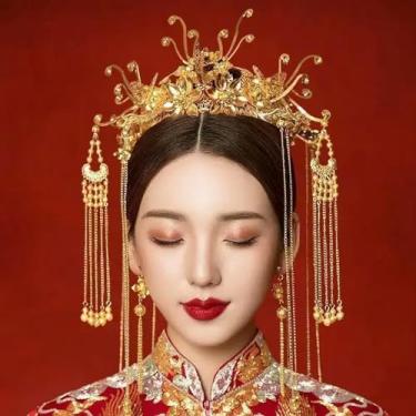 Imagem de Coroa pente de cabelo grampos de cabelo estilo chinês casamento xiuhe acessório de cabelo antigo faixas florais