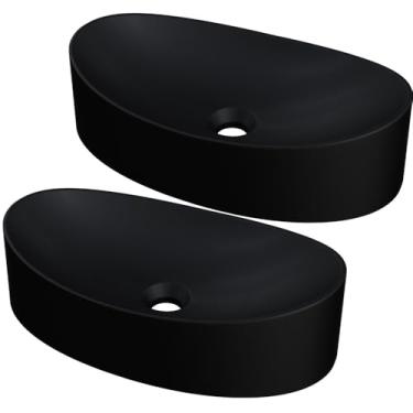 Imagem de Kit 02 Cubas de Apoio Canoa Para Banheiro Lavabo C01 BC47W Preto Matte Fosca - Lyam