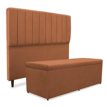 Imagem de Kit quarto mavi cabeceira + recamier suede terracota 100cm - SRJ IMÓVE