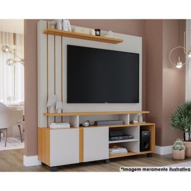Imagem de Home p/ TV até 55 Pol Valência c/ 2 Portas e Rodízios 160x182cm Off White/Nature - Perm...