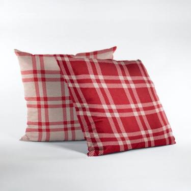 Imagem de Kit 2 Capas de Almofada de Natal Xadrez Vermelho Decorativas 45 x 45 -