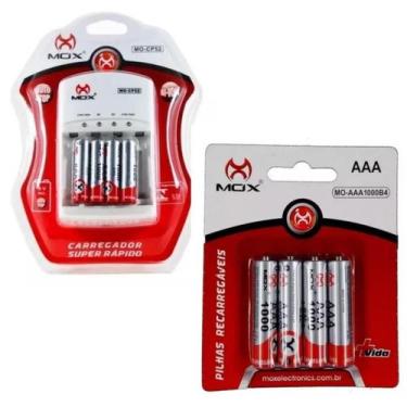 Imagem de Kit 8 Pilhas AAA 1000mAh + Carregador Super Rápido AA/AAA/9V - Mox