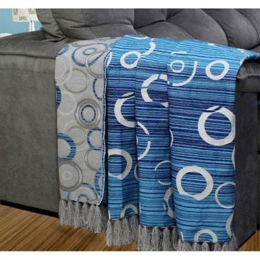 Imagem de Manta Para Sofá Dupla Face Jacquard Maia Azul - FASTLAR, 135x150cm