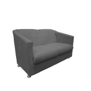 Imagem de Namoradeira Decorativa Biane Suede Cinza 2 Lugares Pés Cromado Ms Deco
