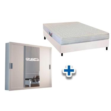 Imagem de Cama Box Casal + Colchão Frontier Herval + Guarda Roupa Veneza Luxo Branco