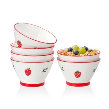 Imagem de CHILDIKE Conjunto de 6 tigelas pequenas de cereais de 350 ml, tigelas de sobremesa para crianças, sorvete, sopa, arroz, frutas - padrão fofo de morango