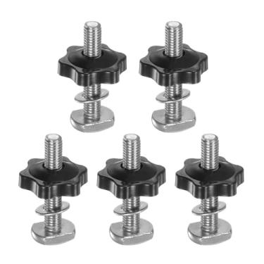 Imagem de HARFINGTON Kit de 5 conjuntos de parafusos de trilho em T M8 x parafusos roscados de 45 mm M8 x 32 mm de aperto de porca manual sextavada com arruela para gabaritos e luminárias de marcenaria, preto