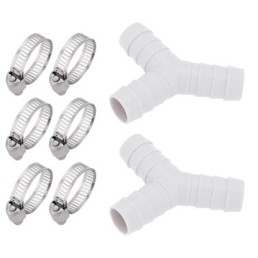 Imagem de SG Store 2 conjuntos de conectores de mangueira de drenagem de 16 mm para máquina de lavar louça com braçadeira de mangueira empilhável combinação de máquina de lavar roupa 20 x 20 mm cinza