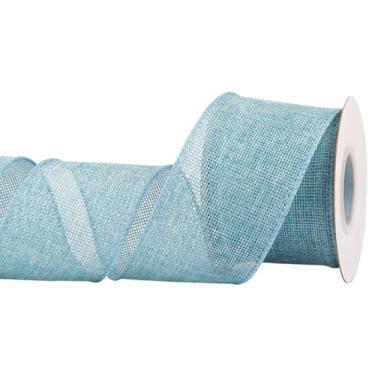 Imagem de Joycrosso Fita de borda com fio de serapilheira 6,3 cm x 10 metros, azul ilha, ideal para artesanato, embrulho de presente, grinalda, árvore de Natal e decorações de casamento rústicas