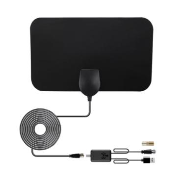 Imagem de POBADY Antena de TV HDTV Interna 10dBi Antena de TV Digital HD DVB-T2 Montada na Parede com Adaptador F Fêmea para TV Macho 80 Milhas de Mini Antena para Smart TV RG174 Cabo Coaxial de 3m/9.84pés
