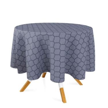 Imagem de Toalha de Mesa Redonda em Tecido Jacquard Preto Acinzentado e Prata Ge