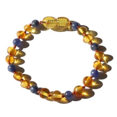 Imagem de Pulseira e Tornozeleira Infantil de 15cm Âmbar Báltico Mel Polido com 