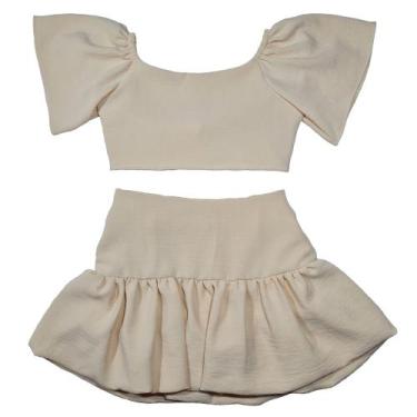 Imagem de Conjunto Cropped Saia Balonê Infantil Juvenil - 2L Kids, Bege, 12