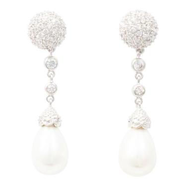 Imagem de Brinco Zircônia e Pérola BC3071 - Akasaki, Prateado