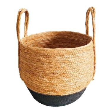 Imagem de Cesto Decorativo Paracanass de Seagras Natural e Preto com alça- 34x34