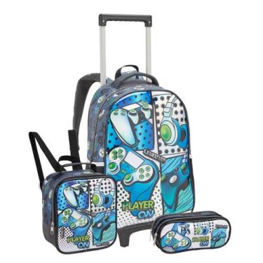 Imagem de Kit Mochila Rodas 17" Gamer Level Lancheira Térmica Estojo - Seanite, 