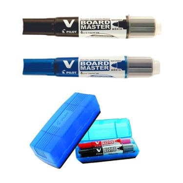 Imagem de Kit Marcador Quadro Branco Azul E Preto + Apagador Pilot