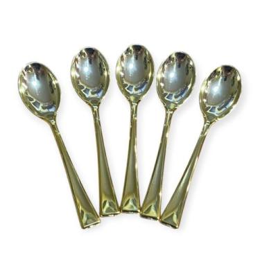 Imagem de Kit 36 Mini Colher Descartável Dourada Plástico Luxo 9,8cm - Blook