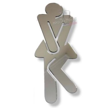 Imagem de Plaquinha adesivo wc acrílico sanitário bonequinho fem PRATA - JJ