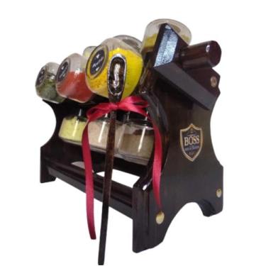 Imagem de Porta Temperos de Madeira com 12 Potes e Colher dosadora Boss Arte em 