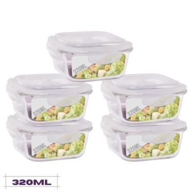 Imagem de Conjunto 5 Potes Quadrado Mantimentos Vidro 320 ml - Diversas