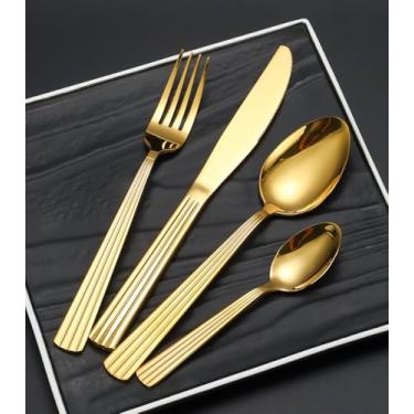 Imagem de Conjunto de talheres premium para 10 talheres exclusivos de aço inoxidável resistente, 40 peças, conjunto de talheres espelhados, garfos, facas, colheres, utensílios de mesa para comer em casa,