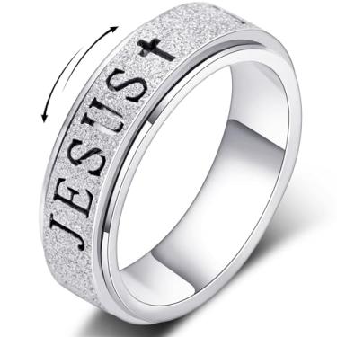 Imagem de Anel de ansiedade Fidget Spinner para mulheres: Brinquedos Fidget Adultos Bonito Jesus Anel de Polegar Aço Inoxidável Ouro Prata Tamanho 5 6 7 8 9 10, 6, Aço inoxidável