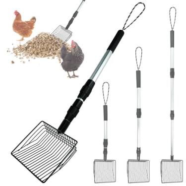 Imagem de Colher para cocô de galinha, colher de areia 3 em 1 ajustável de cabo longo (56-106 cm) Colher de areia para gatos Pá de peneiramento de areia de metal resistente, acessórios para galinheiros