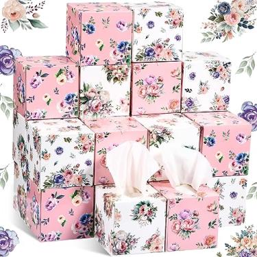 Imagem de Yaomiao 24 pacotes de caixas de cubo de lenços 1920 folhas de papel floral a granel caixas de lenços de papel floral 80 lenços por caixa 2 camadas de papel de seda quadrado para carro, casa de banho,