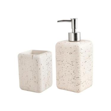 Imagem de Kit Dispenser E Copo Porta Escova Multiuso Lavabo Banheiro - Casa Hera