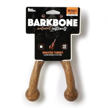 Imagem de Pet Qwerks BarkBone Wishbone, brinquedo de osso mastigável de nylon com sabor de peru assado, médio, 17 cm