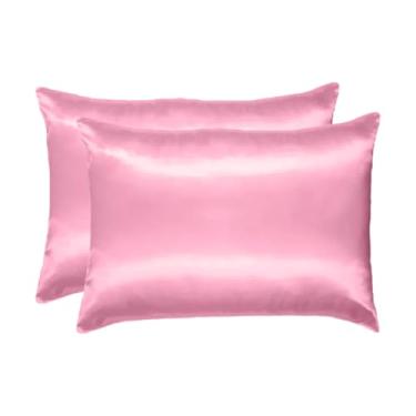 Imagem de Fronhas De Cetim Anti Frizz (02 Pares) 70cm X 50cm(Rosa bebê,04 fronhas (02 pares))