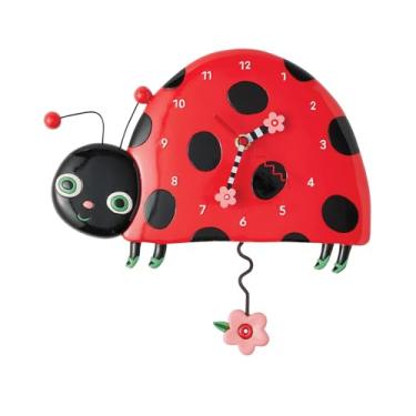 Imagem de Enesco Relógio de parede Allen Designs Dotty The Smiling Ladybug esculpido com pêndulo, 21 cm, multicolorido
