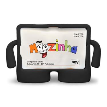 Imagem de Capa Infantil Anti Impacto Compatível Com Tablet Galaxy Tab S8 Tela 11.0' (SM-X700/SM-X706) - Capinha Mãozinha De Borracha, Case Shock, Compartimento Para Caneta S-Pen (Preto)