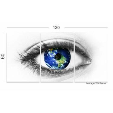 Imagem de Quadro Consultório Médico Oftalmologia Olho Mundo 3 Peças 120x60 em te