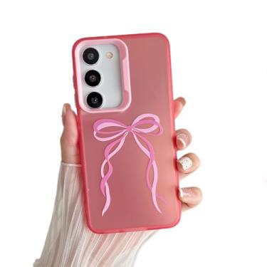 Imagem de ZTOFERA Capa para Samsung Galaxy S23 5G, linda fita rosa gravata borboleta estética capa de telefone moderna, fina, rígida, IMD, à prova de choque, para-choque para mulheres e meninas, fita