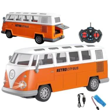Imagem de Brinquedo Carrinho Kombi Perua Recarregável Com Controle Remoto Farol de Led e Luzes Cor Laranja