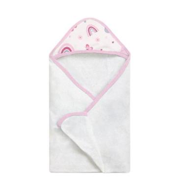 Imagem de Toalha de Banho Bebê Felpuda Com Capuz Rosa Arco íris - Neném na Nuvem